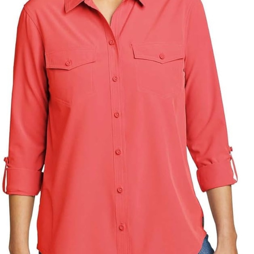 Women's‎ Coral Button-Up Blouse Small Eddie Bauer Casual